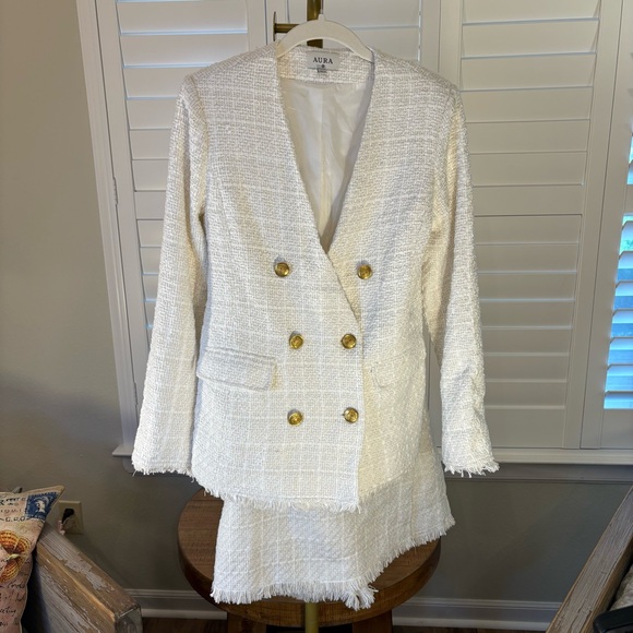 Aura Jackets & Blazers - Aura Women's White Textured Blazer with Gold Buttons with matching Skort!